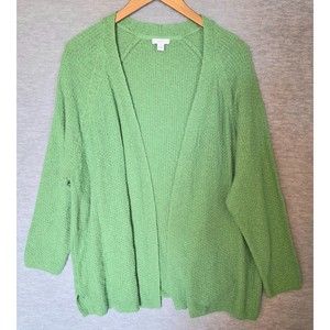 J Jill Open Front Cardigan Sweater Womens 2x Plus Green Knit Long Sleeve Casual